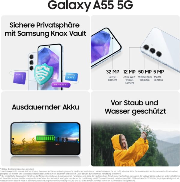 Samsung Galaxy A55 5G Smartphone, Android-Handy ohne Vertrag, 128 GB - 8 GB RAM, 2 Tage Akkulaufzeit, 50-MP-Kamera, Awesome Navy, 2,5 Jahre Herstellergarantie – Bild 4