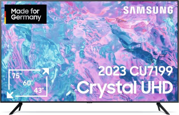 Samsung Crystal UHD 4K CU7199 Fernseher 75 Zoll, PurColor, Crystal Prozessor 4K, Smart TV, GU75CU7199UXZG, Deutsches Modell [2023]