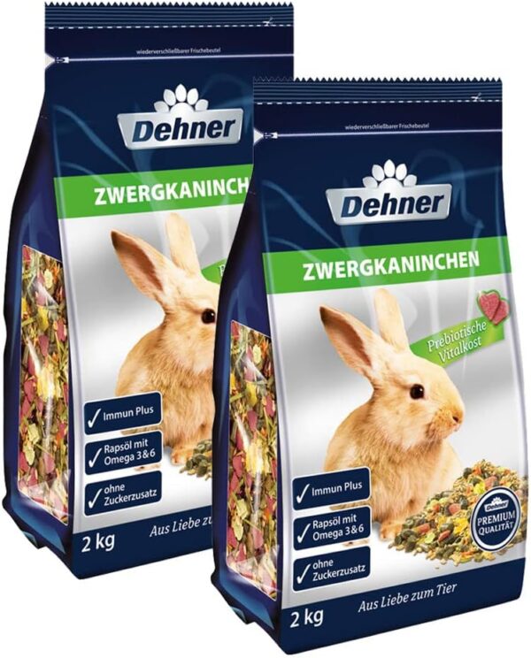 Dehner Premium Zwergkaninchenfutter, 2 x 2 kg (4 kg) – Bild 3