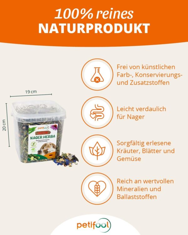 petifool Nager Herba 430g - Alleinfutter für Nager - Nagerfutter für Kaninchen und Meerschweinchen - ohne künstliche Zusätze - 100% Natur - artgerechtes Futter – Bild 2