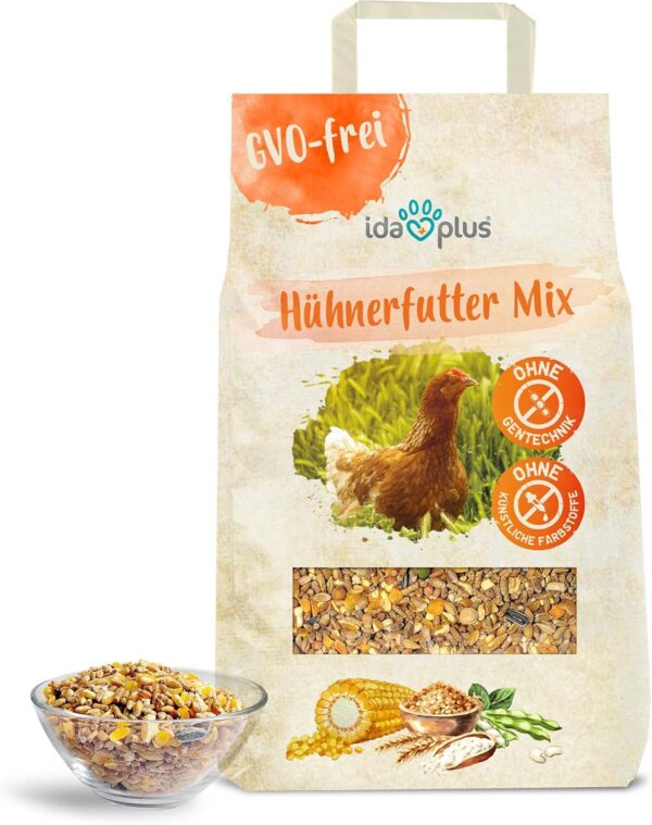 Ida Plus - Hühnerfutter Mix - Ausgewogenes Hühner Alleinfutter - 5 Kg - OHNE GENTECHNIK - Enthält Calcium und Vitamine - Ganzjahresmischung - Bestens für Futterautomaten geeignet