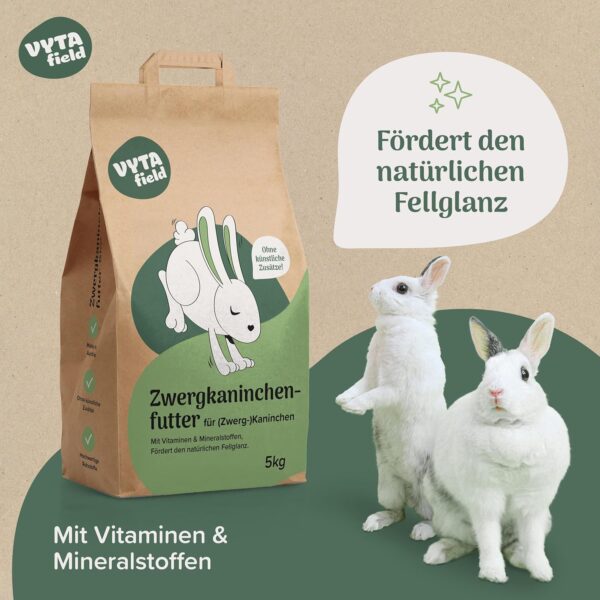 VYTAfield® Zwergkaninchenfutter | Natürliches Futter für (Zwerg-) Kaninchen | 5kg Nagerfutter | Ohne künstliche Zusätze | Mit Vitaminen & Mineralstoffen | Hasenfutter für gesunden Fellglanz – Bild 3